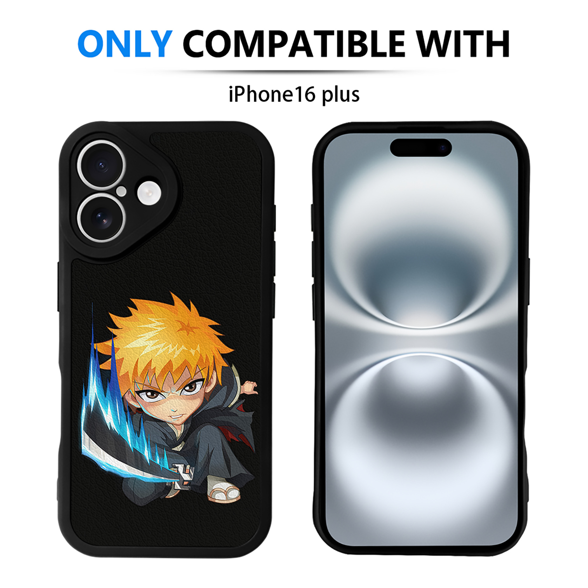 （画像用） ブリーチ 黒崎一護（くろさき いちご）BLEACH Kurosaki Ichigo 【iPhone 16シリーズ対応】シリコンスマホケース（レザー調） 材質：シリコン